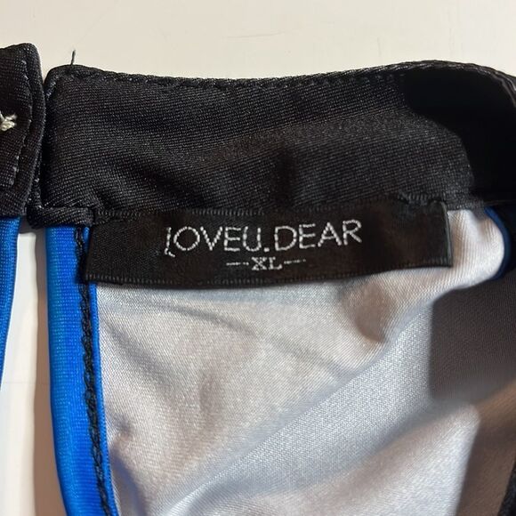 LOVEU. DEAR black and blue mini dress/tunic bare shoulders high neckline size XL - Picture 7 of 11